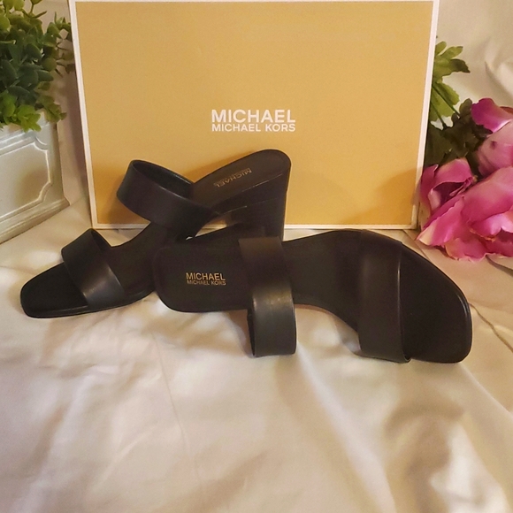 Shoes - Women's Michael Kors High Heel Glenda Slide Leather Sandals